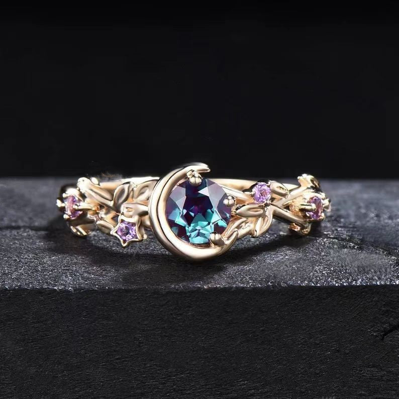 Verlobungsring mit Edelsteinen | Alexandrit | Amethyst | Gold | Silber-Gold-49mm-Luzern Mode