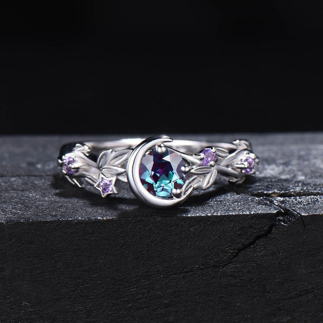 Verlobungsring mit Edelsteinen | Alexandrit | Amethyst | Gold | Silber-Silber-49mm-Luzern Mode