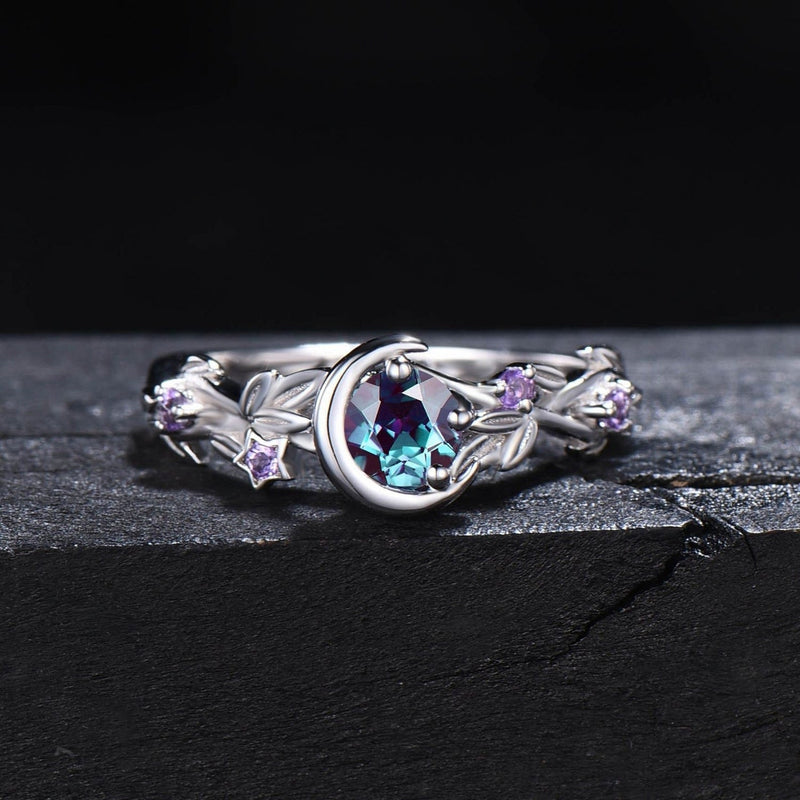 Verlobungsring mit Edelsteinen | Alexandrit | Amethyst | Gold | Silber-Silber-49mm-Luzern Mode