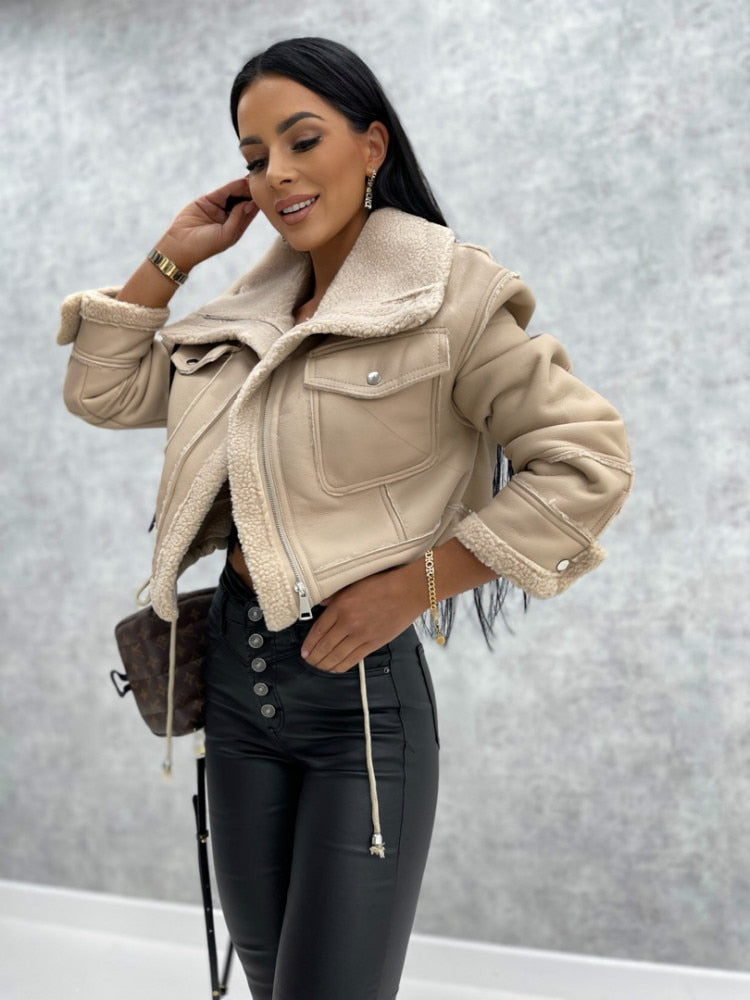 Camila Sherpa Wendejacke Damen - Modische Winterjacke-Beige-S-Luzern Mode