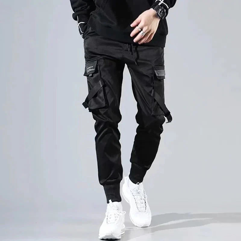 Herren Cargo Hose | Multi-Pocket | Hip-Hop | Schwarz | Kordelzug-Luzern Mode