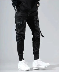 Herren Cargo Hose | Multi-Pocket | Hip-Hop | Schwarz | Kordelzug-Luzern Mode