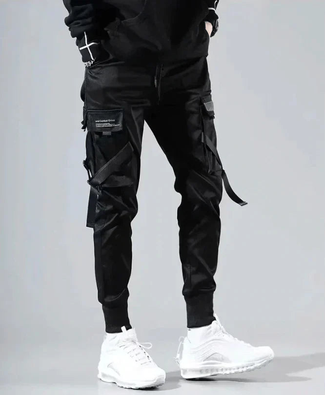 Herren Cargo Hose | Multi-Pocket | Hip-Hop | Schwarz | Kordelzug-Luzern Mode