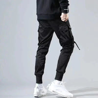 Herren Cargo Hose | Multi-Pocket | Hip-Hop | Schwarz | Kordelzug-Luzern Mode