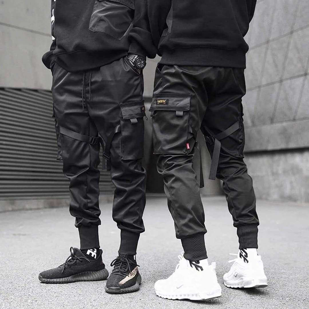 Herren Cargo Hose | Multi-Pocket | Hip-Hop | Schwarz | Kordelzug-Luzern Mode