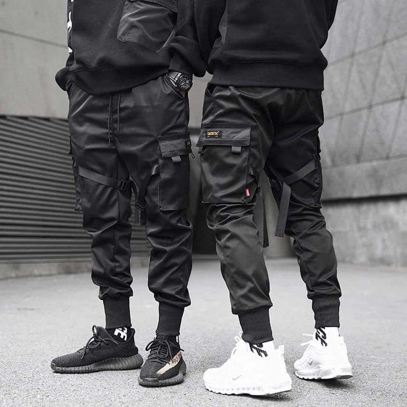 Herren Cargo Hose | Multi-Pocket | Hip-Hop | Schwarz | Kordelzug-Luzern Mode