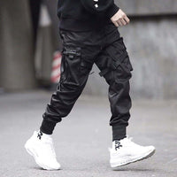 Herren Cargo Hose | Multi-Pocket | Hip-Hop | Schwarz | Kordelzug-Luzern Mode
