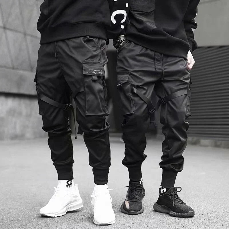 Herren Cargo Hose | Multi-Pocket | Hip-Hop | Schwarz | Kordelzug-Luzern Mode