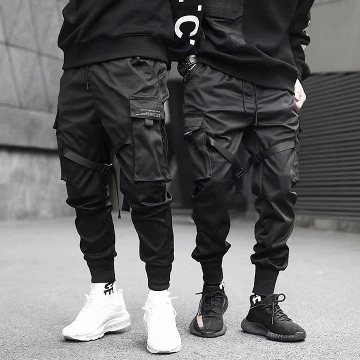Herren Cargo Hose | Multi-Pocket | Hip-Hop | Schwarz | Kordelzug-Luzern Mode
