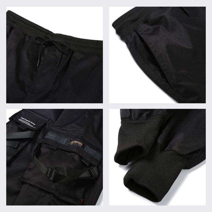 Herren Cargo Hose | Multi-Pocket | Hip-Hop | Schwarz | Kordelzug-Luzern Mode