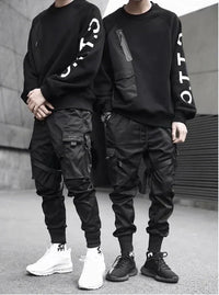 Herren Cargo Hose | Multi-Pocket | Hip-Hop | Schwarz | Kordelzug-Luzern Mode