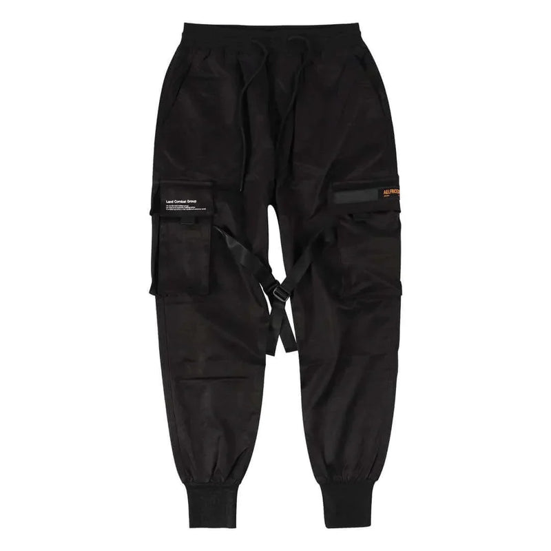 Herren Cargo Hose | Multi-Pocket | Hip-Hop | Schwarz | Kordelzug-Luzern Mode