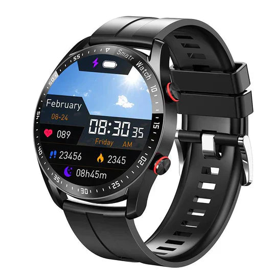 Smartwatch | Rund Multifunktional Monitor Vielseitig Universell-Schwarz (Gummi)-Luzern Mode