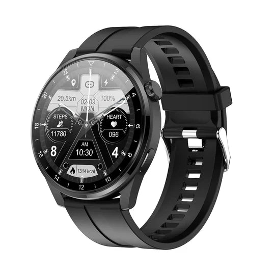 Smartwatch | Rund Multifunktional Monitor Vielseitig Universell-Verstärktes Schwarz (Gummi)-Luzern Mode