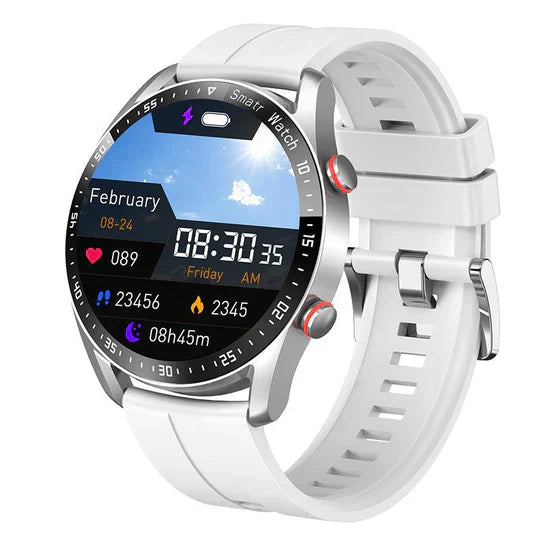 Smartwatch | Rund Multifunktional Monitor Vielseitig Universell-Weiß (Gummi)-Luzern Mode