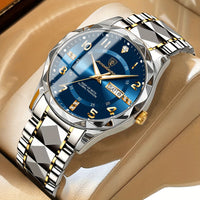 Luxus Herrenarmbanduhr mit Datumsanzeige und Edelstahlband-Inter-Goldenes Armband mit Blauem Zifferblatt-Luzern Mode