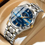 Luxus Herrenarmbanduhr mit Datumsanzeige und Edelstahlband-Inter-Goldenes Armband mit Blauem Zifferblatt-Luzern Mode