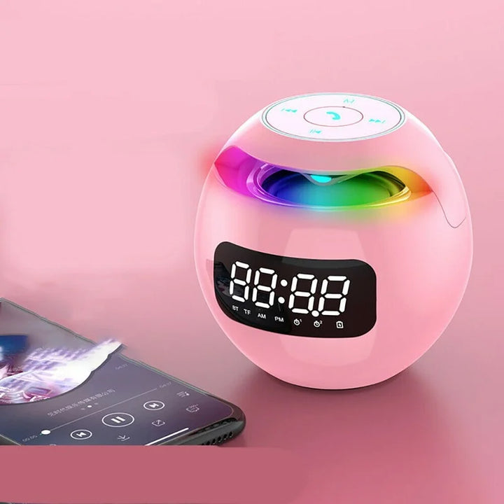 Digitale Wecker | Rund | Bluetooth Lautsprecher | Energieeinsparend | LED-Rosa-Luzern Mode
