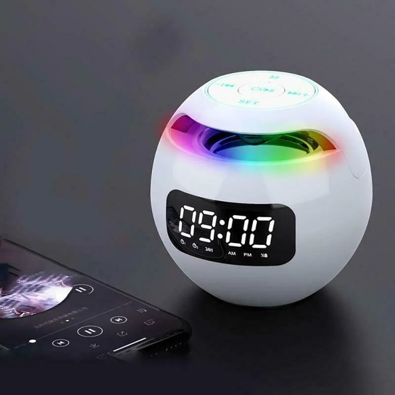 Digitale Wecker | Rund | Bluetooth Lautsprecher | Energieeinsparend | LED-Weiß-Luzern Mode
