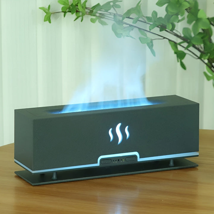Luftbefeuchter | Flammeneffekt – Stilvoll – 3-in-1 – Aroma – Stimmungslicht – LED – Einzigartig-Dunkle Holzmaserung-Luzern Mode