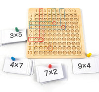 Lernspiel Holzbrett zur Multiplikation 1–10 mit Karten & Würfeln