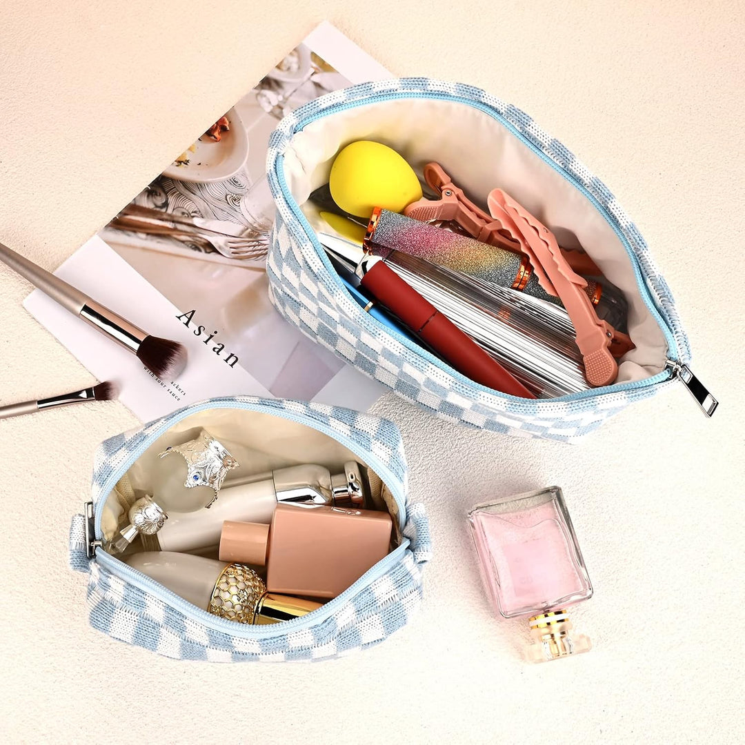 Handgefertigte Karierte Kosmetiktasche aus Baumwolle-Luzern Mode