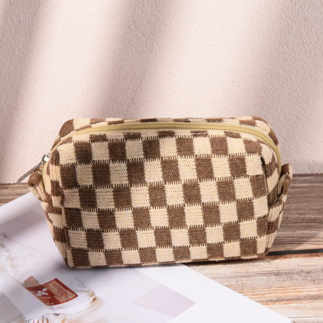 Handgefertigte Karierte Kosmetiktasche aus Baumwolle-Luzern Mode