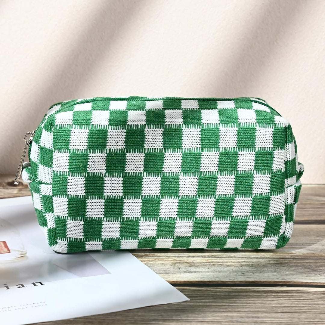 Handgefertigte Karierte Kosmetiktasche aus Baumwolle-Luzern Mode