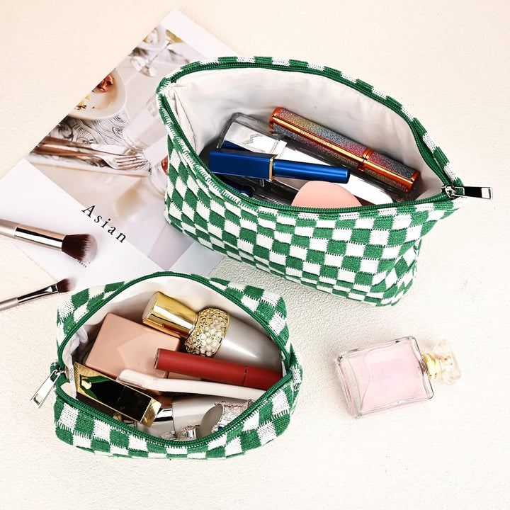 Handgefertigte Karierte Kosmetiktasche aus Baumwolle-Luzern Mode
