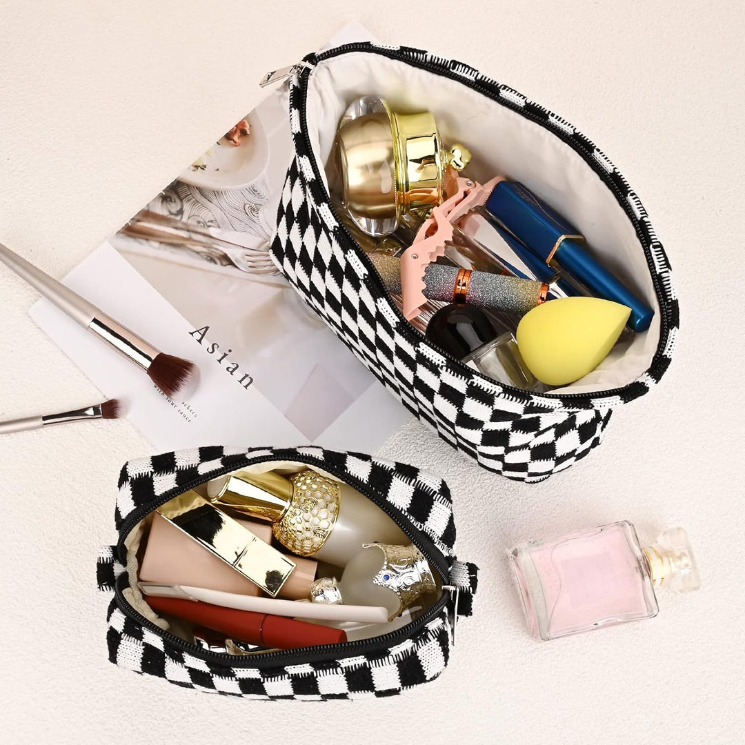 Handgefertigte Karierte Kosmetiktasche aus Baumwolle-Luzern Mode