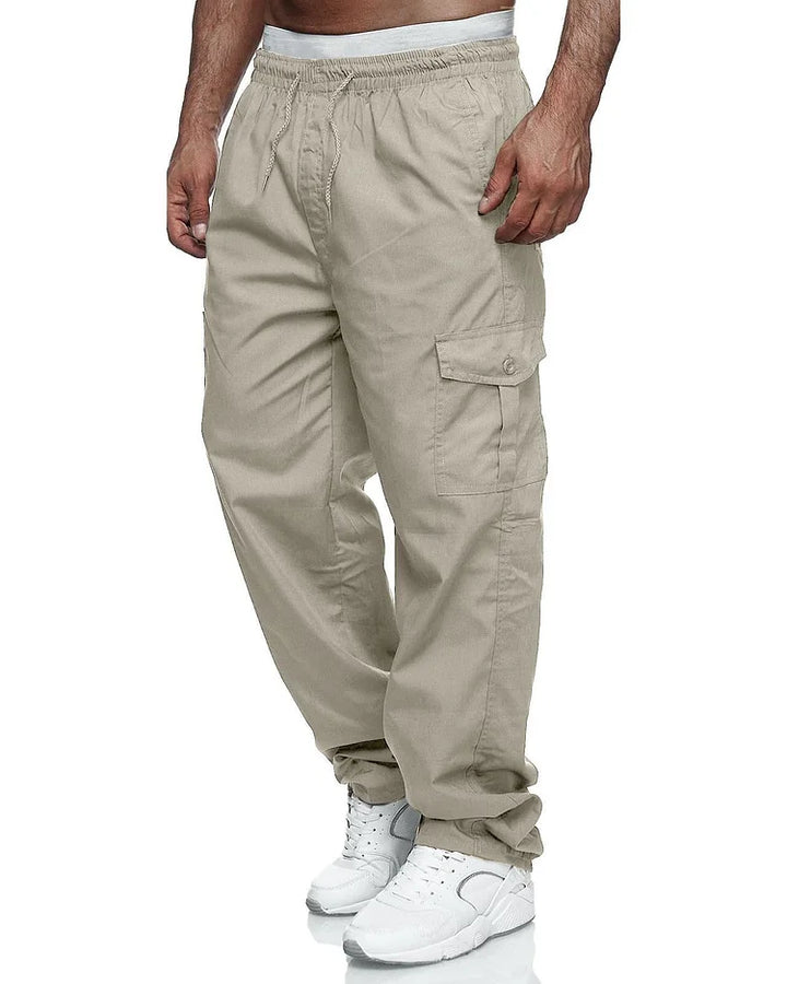 Lange Herrenhose | Einfarbig | Taschen | Kordelzug | Weit geschnitten-Beige-M-Luzern Mode