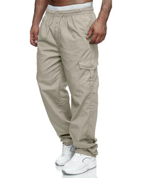 Lange Herrenhose | Einfarbig | Taschen | Kordelzug | Weit geschnitten-Beige-M-Luzern Mode