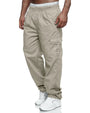 Lange Herrenhose | Einfarbig | Taschen | Kordelzug | Weit geschnitten-Beige-M-Luzern Mode