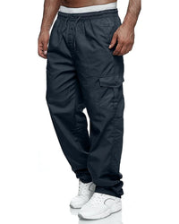 Lange Herrenhose | Einfarbig | Taschen | Kordelzug | Weit geschnitten-Blau-M-Luzern Mode