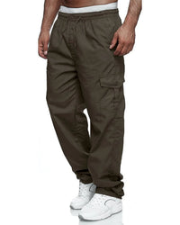 Lange Herrenhose | Einfarbig | Taschen | Kordelzug | Weit geschnitten-Dunkelbraun-M-Luzern Mode