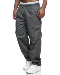 Lange Herrenhose | Einfarbig | Taschen | Kordelzug | Weit geschnitten-Grau-M-Luzern Mode