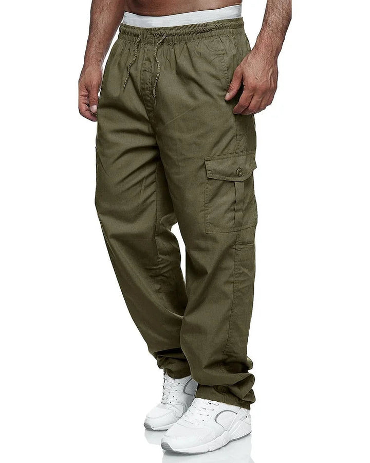 Lange Herrenhose | Einfarbig | Taschen | Kordelzug | Weit geschnitten-Grün-M-Luzern Mode