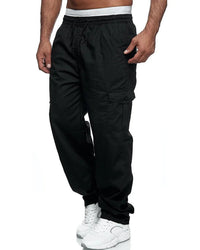 Lange Herrenhose | Einfarbig | Taschen | Kordelzug | Weit geschnitten-Schwarz-M-Luzern Mode