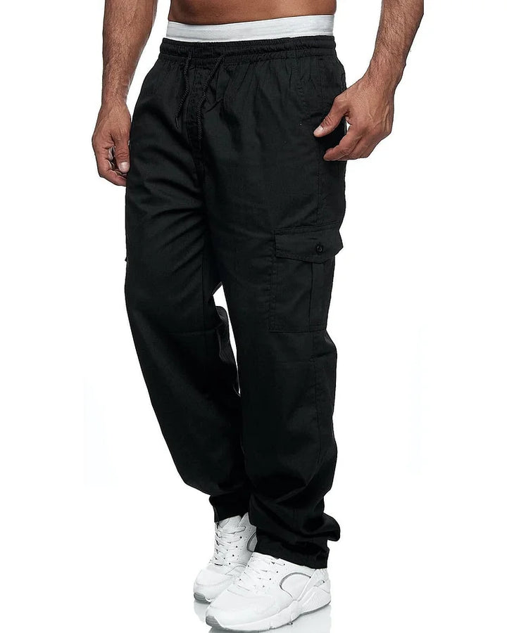Lange Herrenhose | Einfarbig | Taschen | Kordelzug | Weit geschnitten-Schwarz-M-Luzern Mode