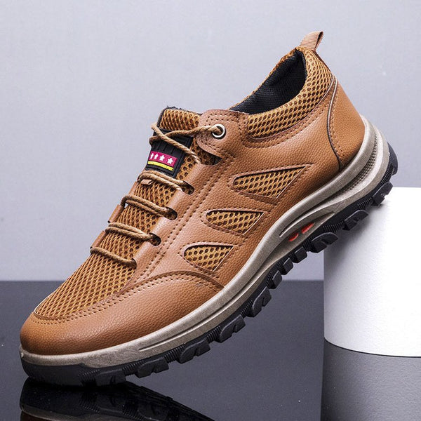 Herren Outdoor-Schuhe | Leder | Langlebig | Niedrig | Schnürsenkel-Lichtbraun-39-Luzern Mode