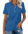 Damen Poloshirt | Kurze Ärmel | Kragen | Knöpfe | Uni | Locker sitzend-Blau-S-Luzern Mode