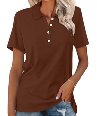 Damen Poloshirt | Kurze Ärmel | Kragen | Knöpfe | Uni | Locker sitzend-Braun-S-Luzern Mode