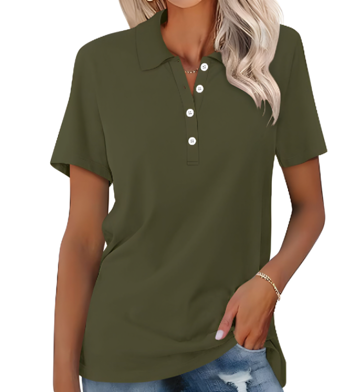 Damen Poloshirt | Kurze Ärmel | Kragen | Knöpfe | Uni | Locker sitzend-Dunkelgrün-S-Luzern Mode