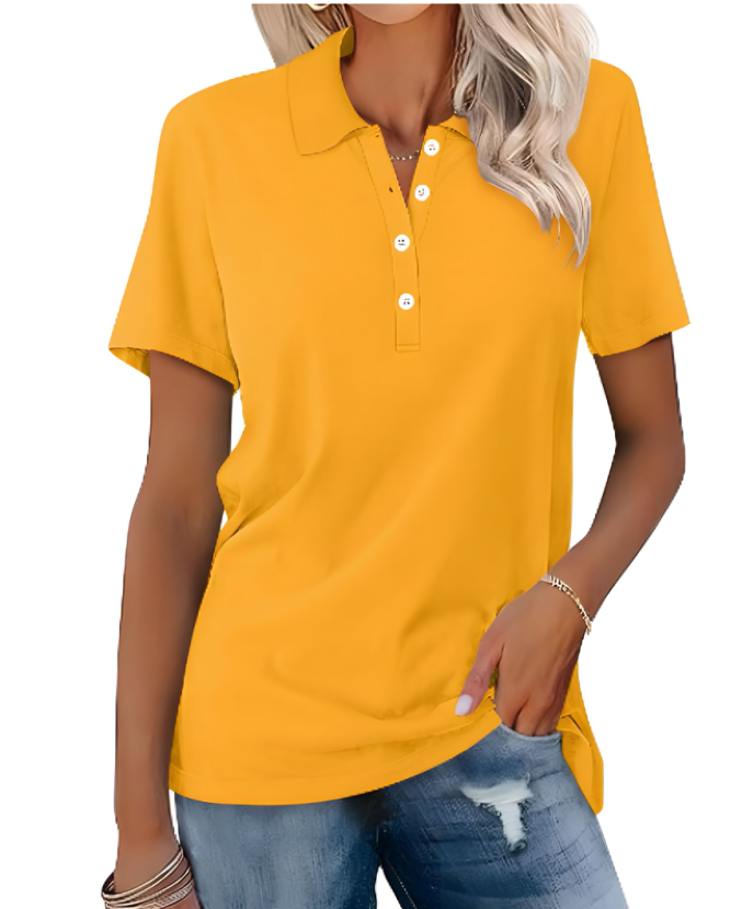Damen Poloshirt | Kurze Ärmel | Kragen | Knöpfe | Uni | Locker sitzend-Gelb-S-Luzern Mode