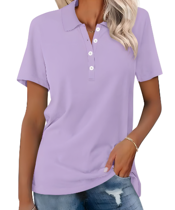 Damen Poloshirt | Kurze Ärmel | Kragen | Knöpfe | Uni | Locker sitzend-Lila-S-Luzern Mode