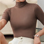 Damen Rollkragenpullover | Slim Fit | Dünn | Sommer | Kurze Ärmel | Nahtlos-Braun-XS-Luzern Mode