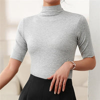 Damen Rollkragenpullover | Slim Fit | Dünn | Sommer | Kurze Ärmel | Nahtlos-Grau-XS-Luzern Mode