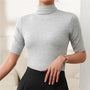 Damen Rollkragenpullover | Slim Fit | Dünn | Sommer | Kurze Ärmel | Nahtlos-Grau-XS-Luzern Mode