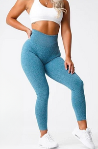Nahtlose Damen Leggings | Yoga Hose | Dehnbar | Bauchbund | Bequem & stylisch-Meeresblau-XS-Luzern Mode