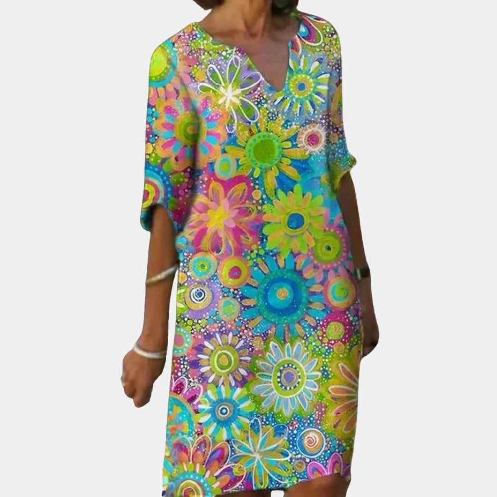 Damen Blumenkleid mit Blumenmuster - Sommerkleid Midi-Luzern Mode